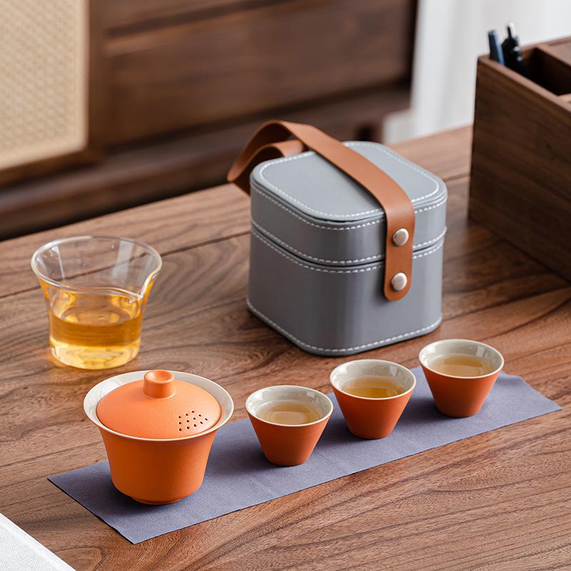 Glass travel tea set Kuaike cup small set portable outdoor kung fu tea set business gift