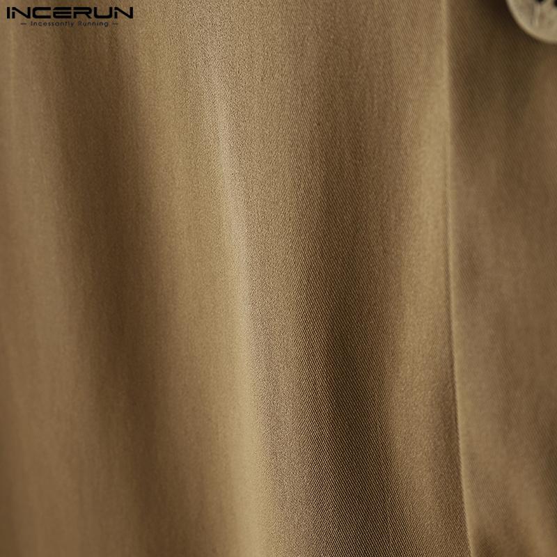 INCERUN Men Autumn Long Sleeve Buttons High Splits Long Coats Windbreaker