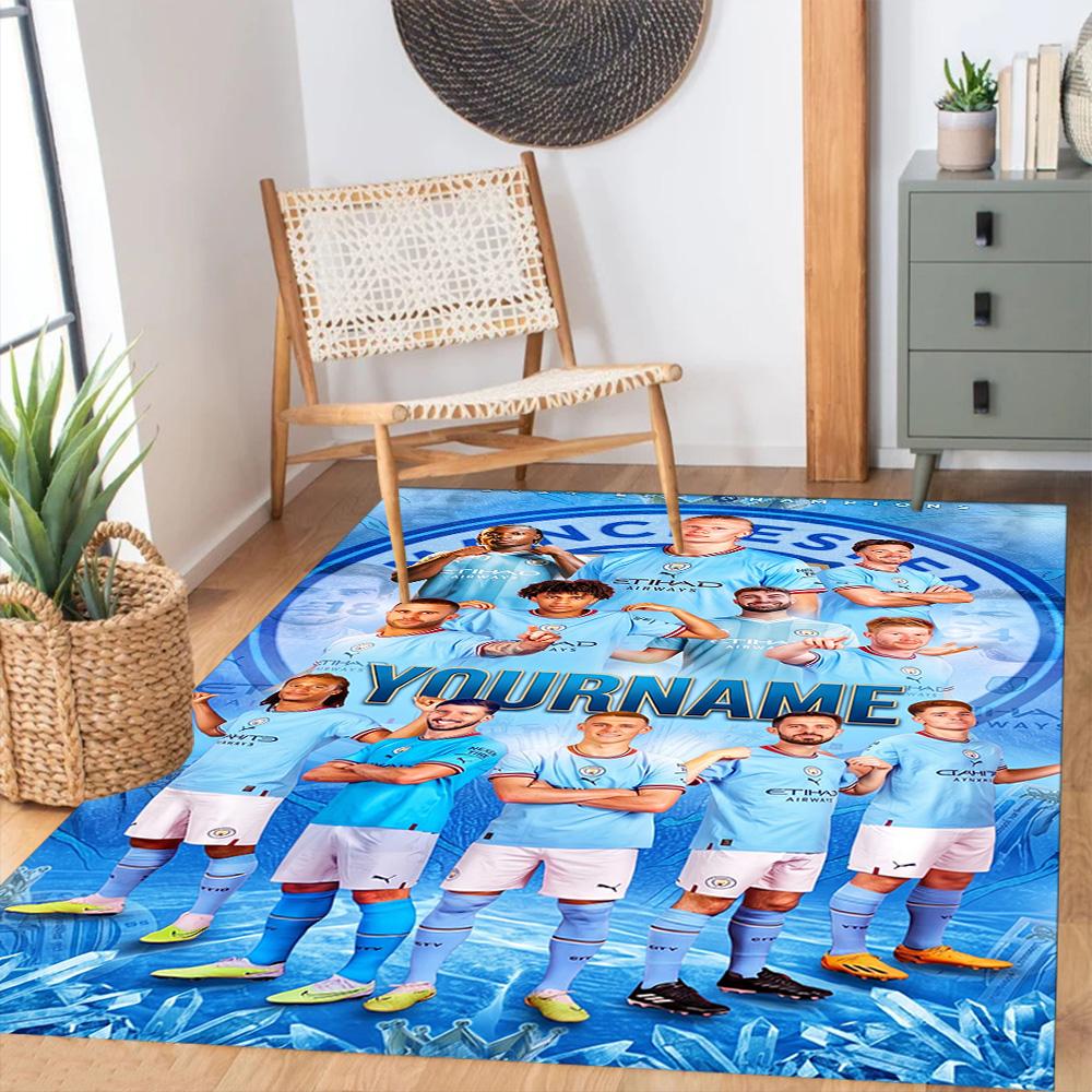 Manchester City Personalized Text Area Rug Perfect for Balcony Playrooms Study Room Kitchen Antislip Carpet Decorate Offices Gift for Festivals