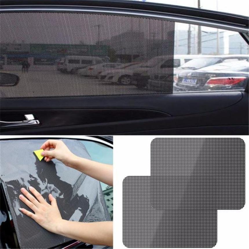 Estilo de Carro Legal Quente 2 Peças Tampa Protetora Solar Lateral do Vidro Traseiro do Carro Bloqueio Adesivo Estático Escudo Viseira Tela Pare Soleil Voiture