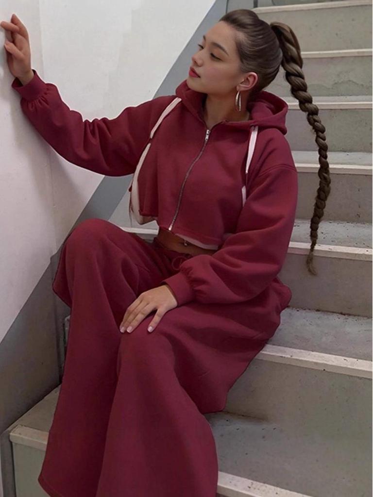 Women's Casual European American Style Hoodie Set - Versatile Long Sleeve Sportswear