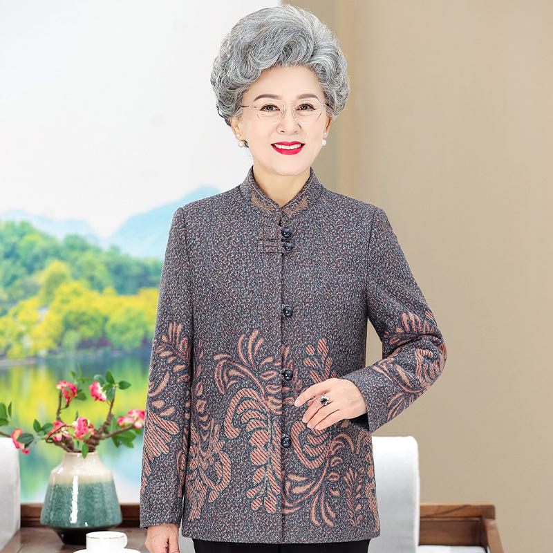 

Grandma s New Style Women s Jacket for Middle-aged & Elderly - Spring/Autumn Fashion 70s/80s, Stand-Up Collar Top for Moms XL (80-95 lbs)