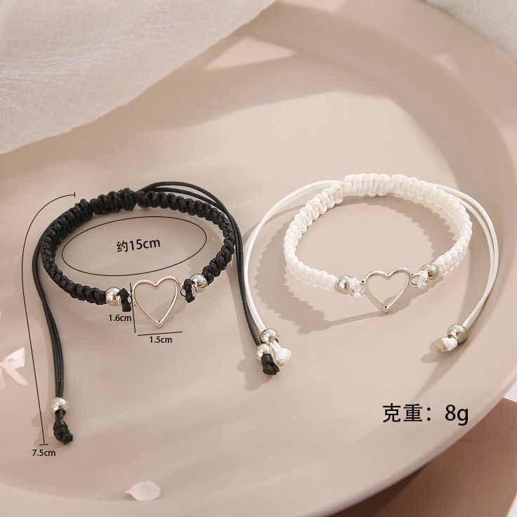 Creative Couple Black and White Bracelet Cutout Love Bracelet Braided Push Pull Bracelet Pull-Out Bracelet Adjustable Bracelet