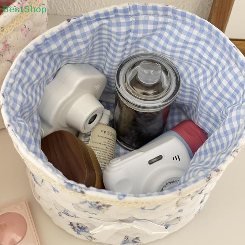 Quilted Fabric Bow Knot Makeup Storage Basket Multifunctional Large-capacity Storage Artifact