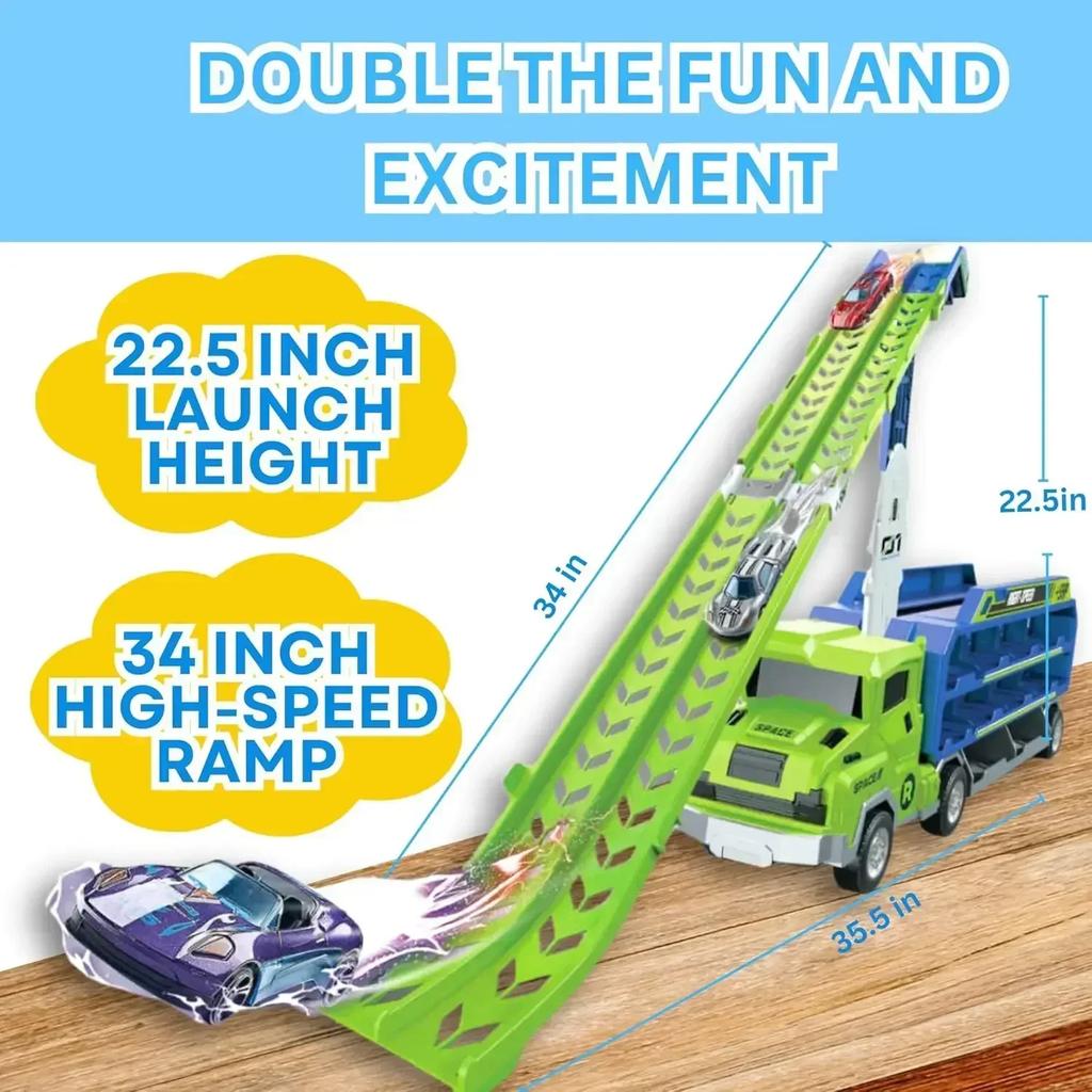 New Coaster Type Racetrack Car Transporter Track Lift Deformation Foldable With Alloy Trolleys Kid Toy Birthday Gift For Toddler