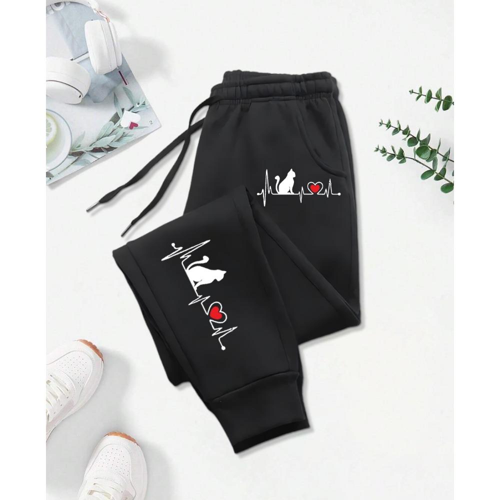Dog Red Heart Electrocardiogram Printing Printed Woman Pant Street Soft  Sweatpants Sport Fashion Trousers Autumn Pants