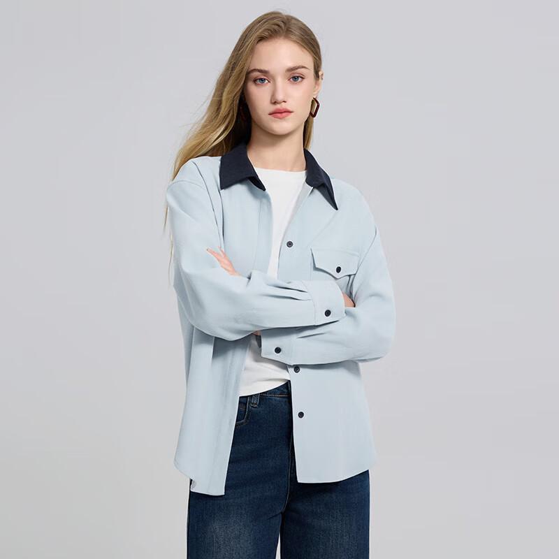 Women s Fashion Long-Sleeve Colorblock Workwear Shirt XL