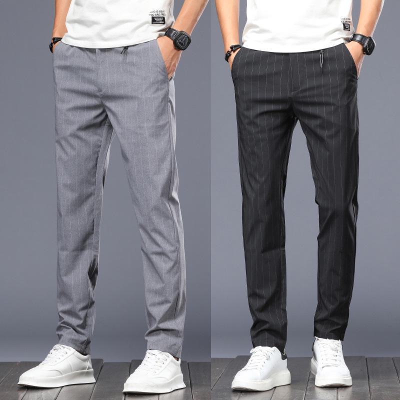 Men's Casual Plaid Elastic Trousers - Korean Style