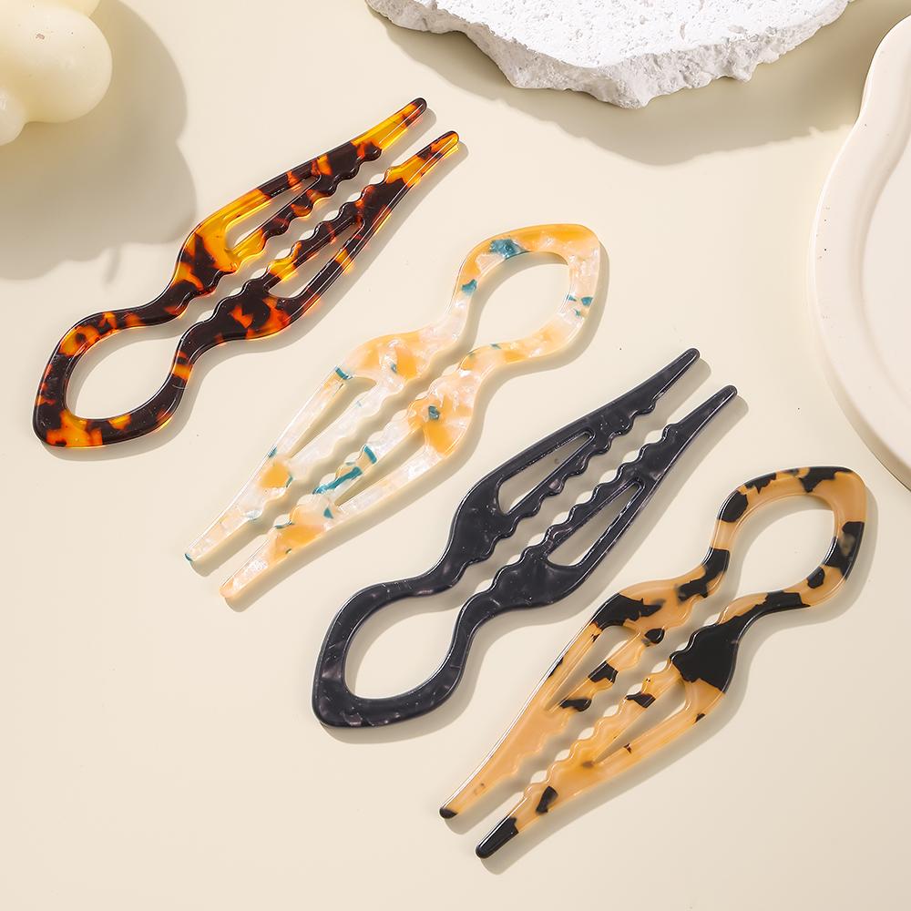 U-Shaped Hair Sticks Tortoiseshell Acrylic Anti-Slip Hairpin for Women Hair Stick Bun Comb Acetate Hair Clips Hair Accessories