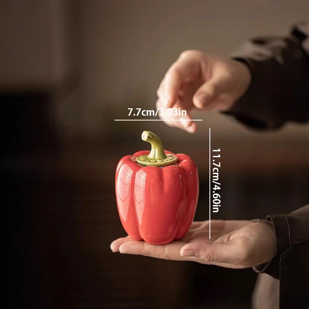 Pepper Shaped Ceramic Tea Storage Jar, Sealed Container with Lid, Used for Loose Leaf Tea Snacks and Spice Kitchen Jars