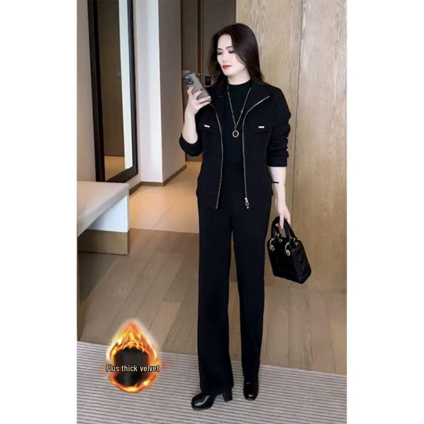 Velvet Mother's Wear 2026 Autumn/Winter Stylish Casual Loose Two-Piece Slimming Set for Middle-Aged Women