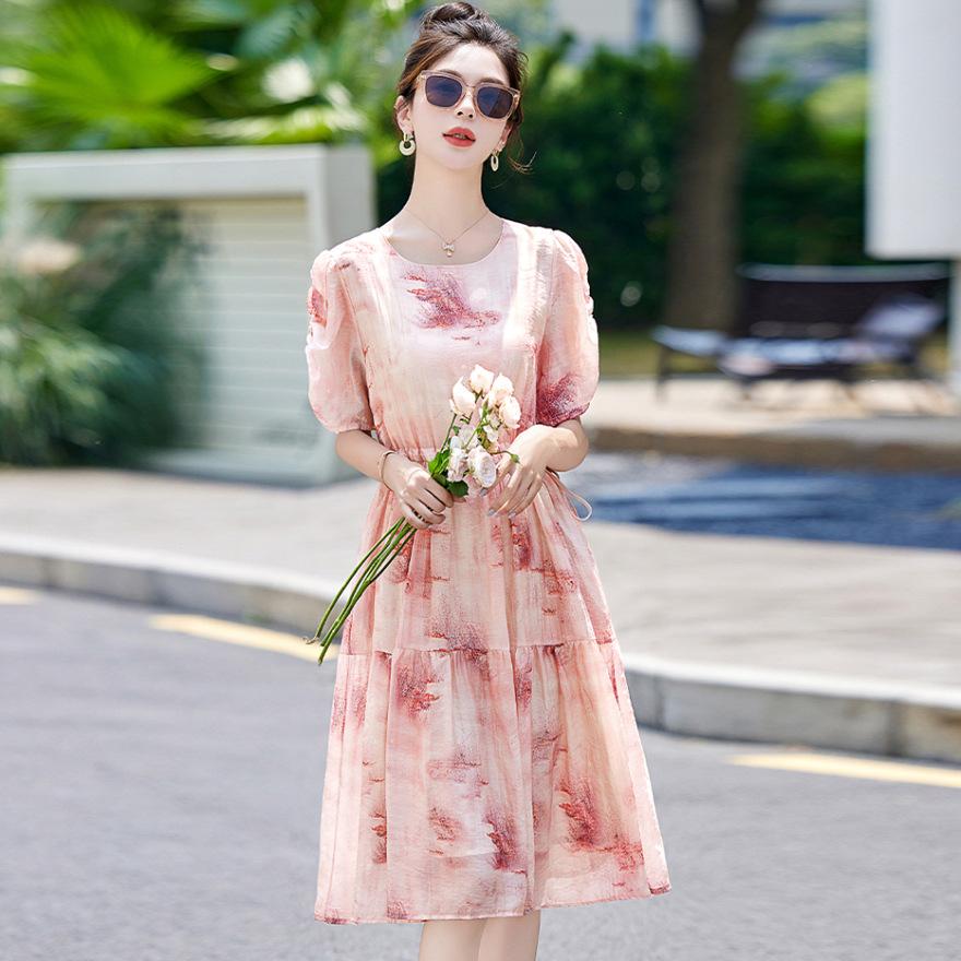 Popular French floral dress women's summer new temperament waist thin beautiful skirt