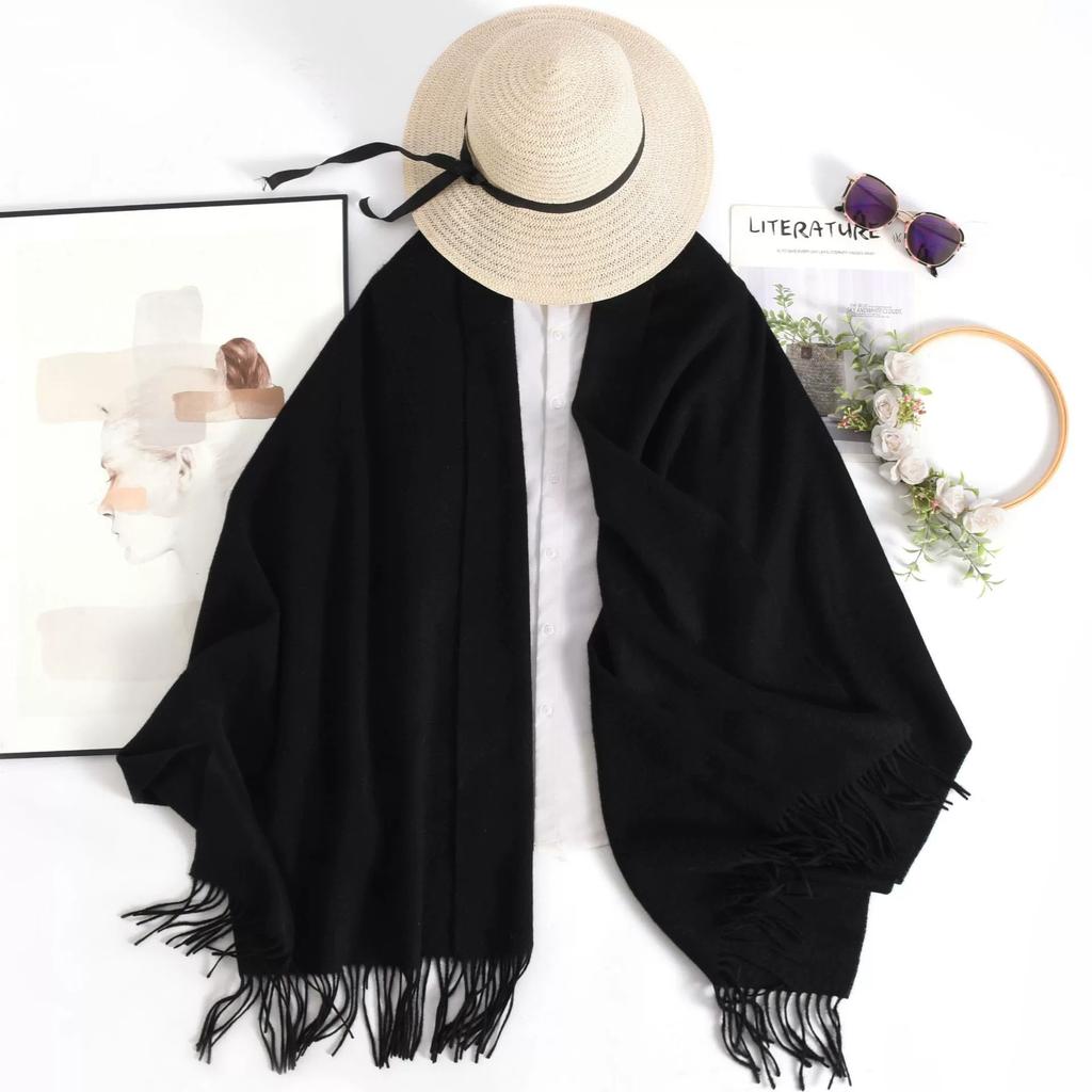 Autumn and Winter Solid Color 100% Wool Shawl Warm Long Scarf Air-conditioned Thickened Scarves Women Cashmere Scarves