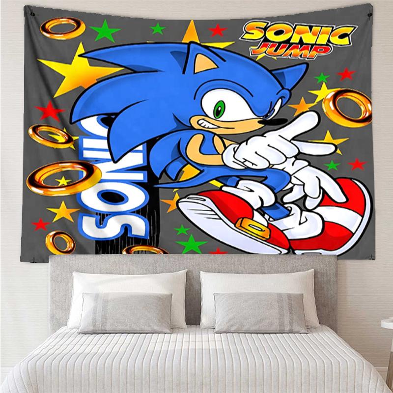 Sonic Print Tapestry, Backdrop, Easy Setup, Ideal for Bedroom, Office & Living Room, with Aesthetic Wall Hanging Decor.