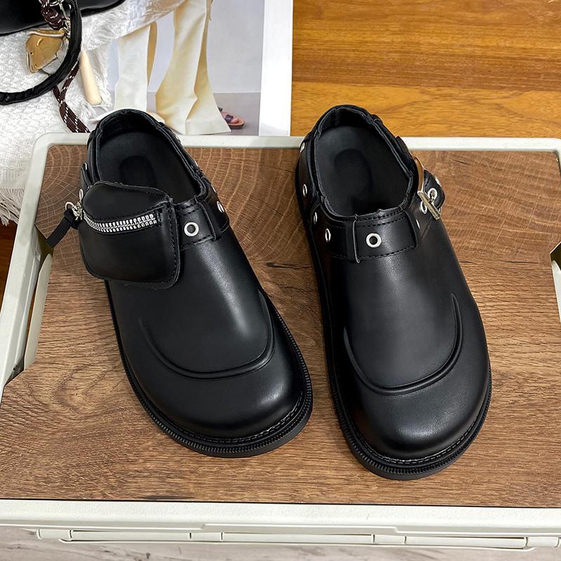 Fashion Flat Slippers Summer New Round Head Deep Mouth Rivets Metal Zipper Soft Sole Anti-slip Wear-resistant Low Heel Shoes