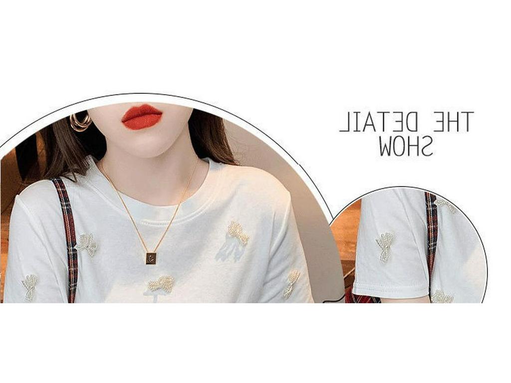 2025 Summer Women's French Fashion Beaded Bow Slim T-Shirt