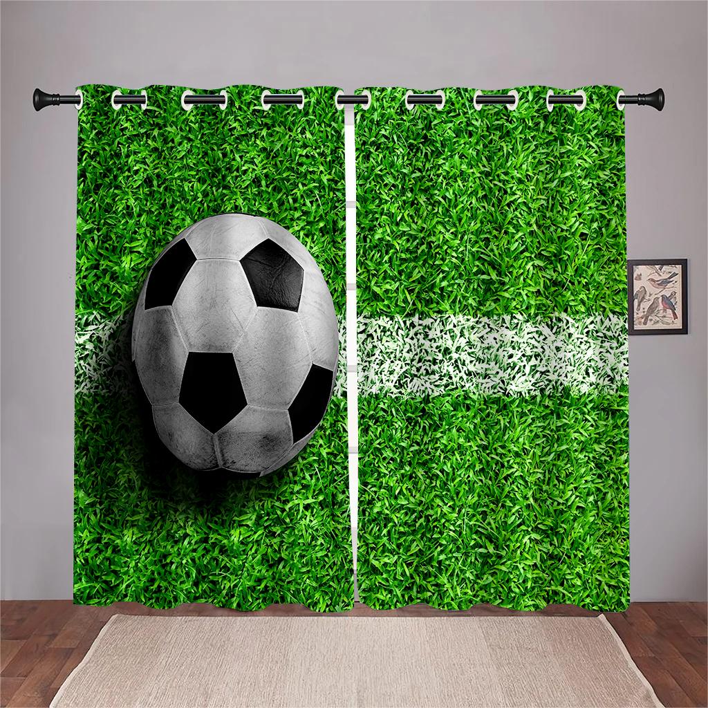 Football Field Green Grass Curtain Football Rhine Field Curtain 2 Panel Football Lovers Living Room Bedroom Den Kids Room Decor