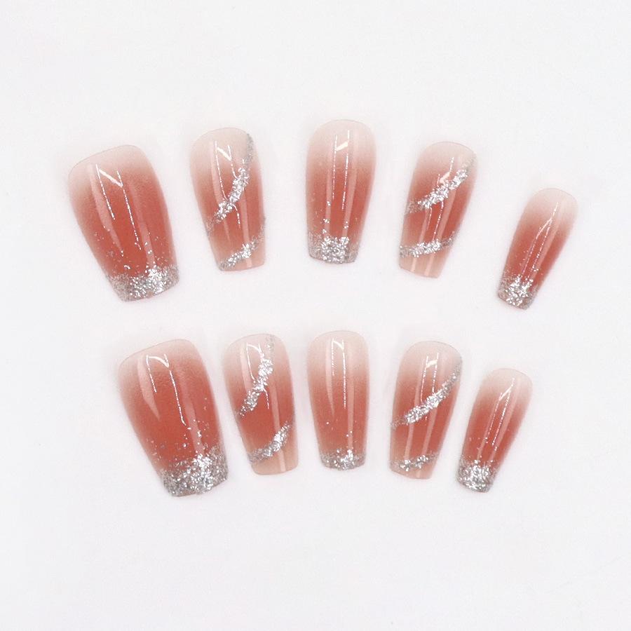 24 Pieces 30 medium and long nail art tablets Wear nail royal blush slash glitter to whiten advanced fake nails