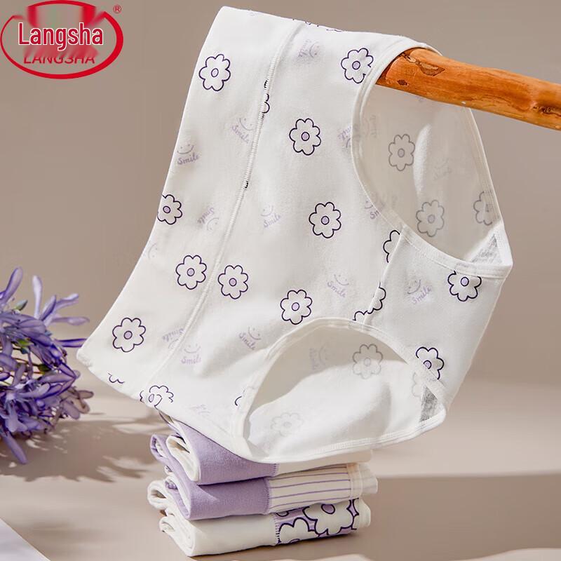 

LangSha Women s Breathable Pure Cotton Purple Print Briefs - 4 Pack L