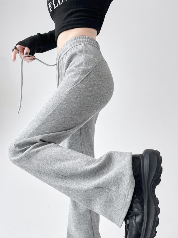 Pantaloni evazați retro americani pentru femei, toamnă, eleganti, pantaloni sport slim fit, gri, lungi, largi