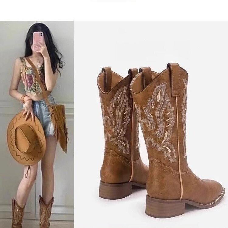 Cowhide Edition~ 2025 New Western Cowboy Boots Embroidered Knight Boots Martin Boots Chelsea Boots Boots Children