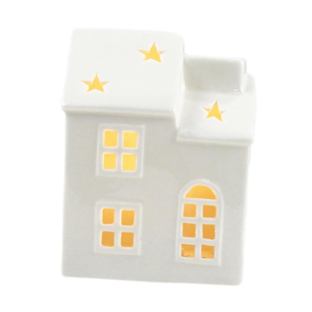 Ceramic Christmas Home Decorations Lighted Christmas House Figurine with Light Xmas Crafts Creative LED Hollow House