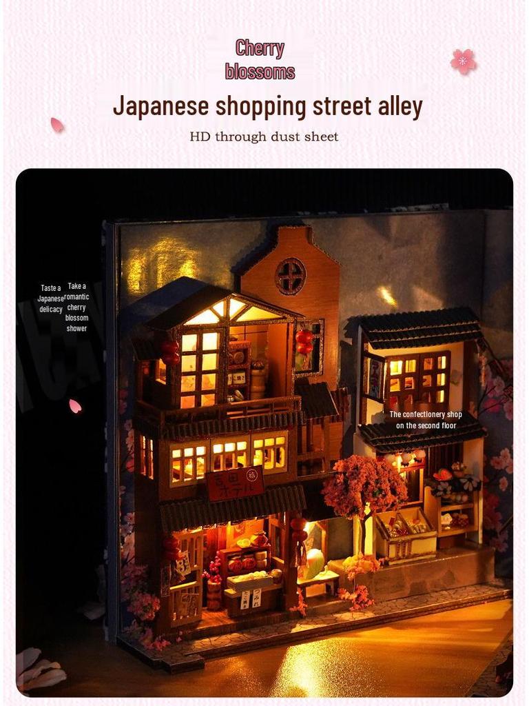 Tianyu DIY Dollhouse Bookend: Cherry Blossom Lane – Japanese Miniature 3D Puzzle Gift for Women