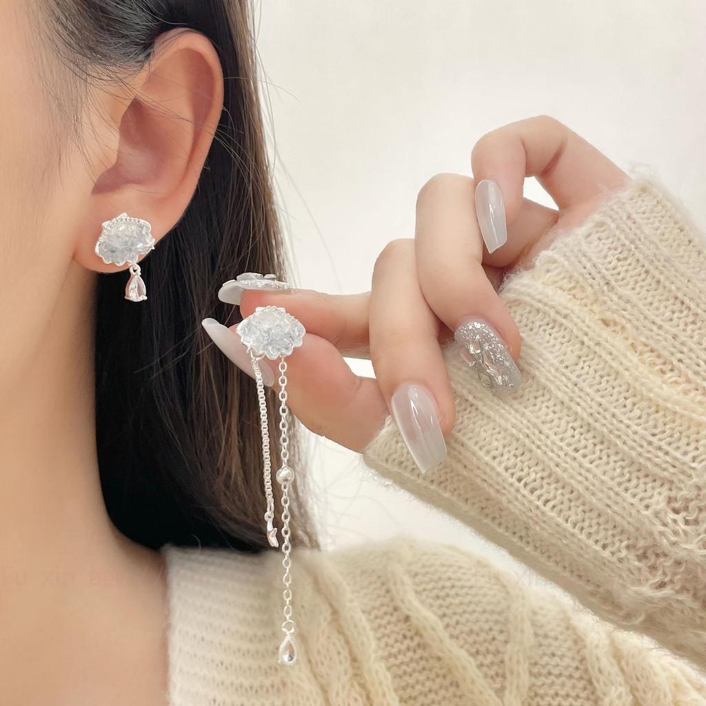 Star Tassel Gradient Blue & White Crystal Nebula Earrings