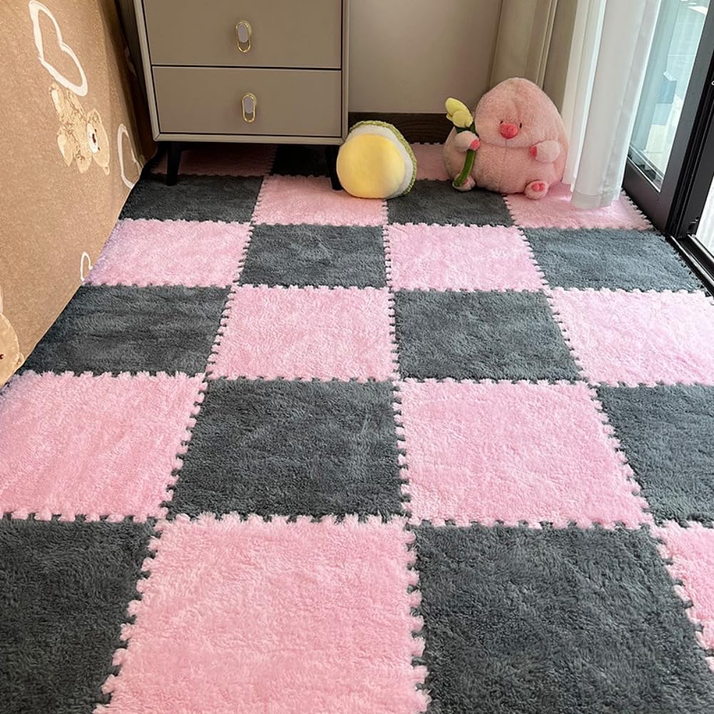 10Pcs Carpet Squares Puzzle Floor Mat Plush Interlocking Carpet Tiles Fluffy Area Rugs Protective Floor Tiles Exercise Play Mat