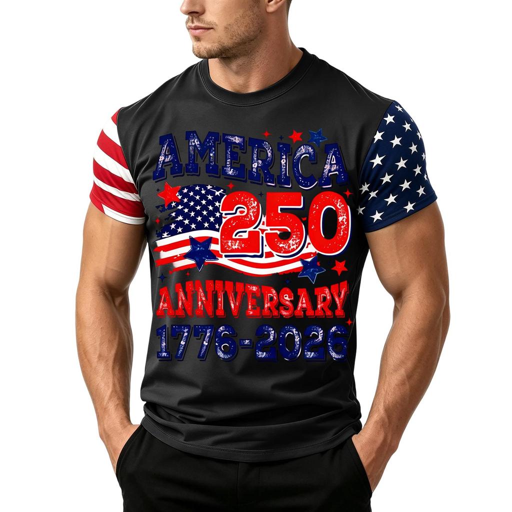 Men's Independence Day Flag Print Short Sleeve T-Shirt, Loose Casual Daily Summer Tops