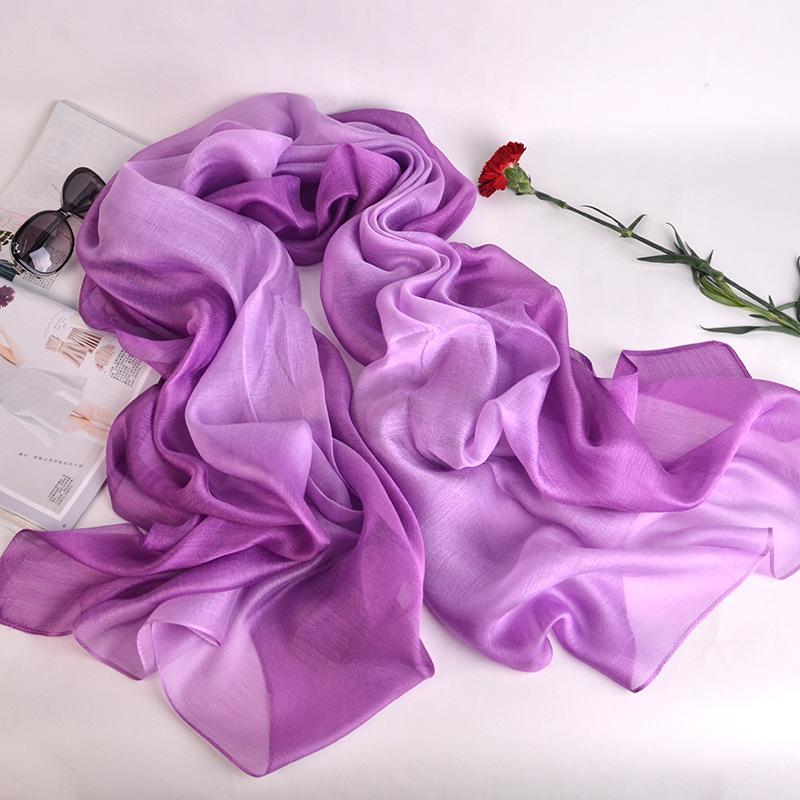 Season Solid Color Gradual Change Color Mulberry Silk Silk Scarf Women, Color Matching Women'S Scarf Shawl Yarn Beach Towel