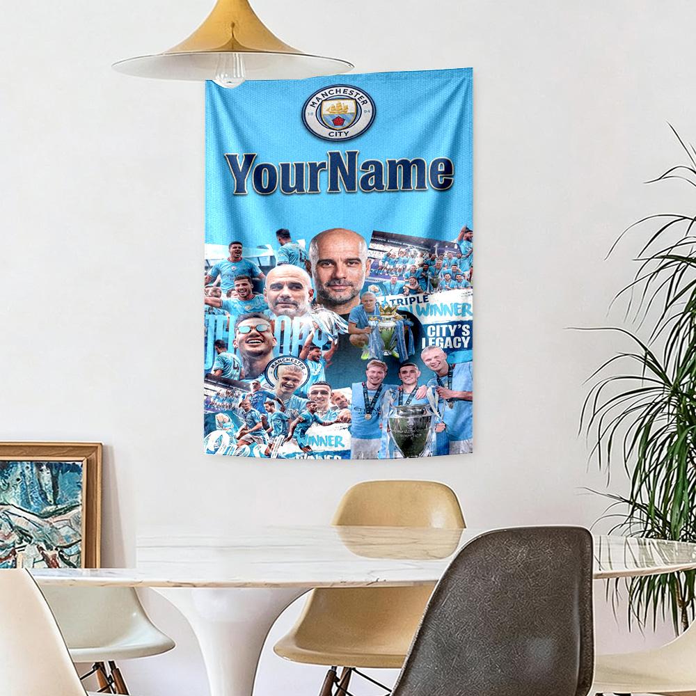 Manchester City Benutzerdefinierte Ihr Name Wanddekoration Wandteppich Kunst Für Haustier-Gedenken Geburtstag Hochzeitsparty Kulisse Familien Geschenk