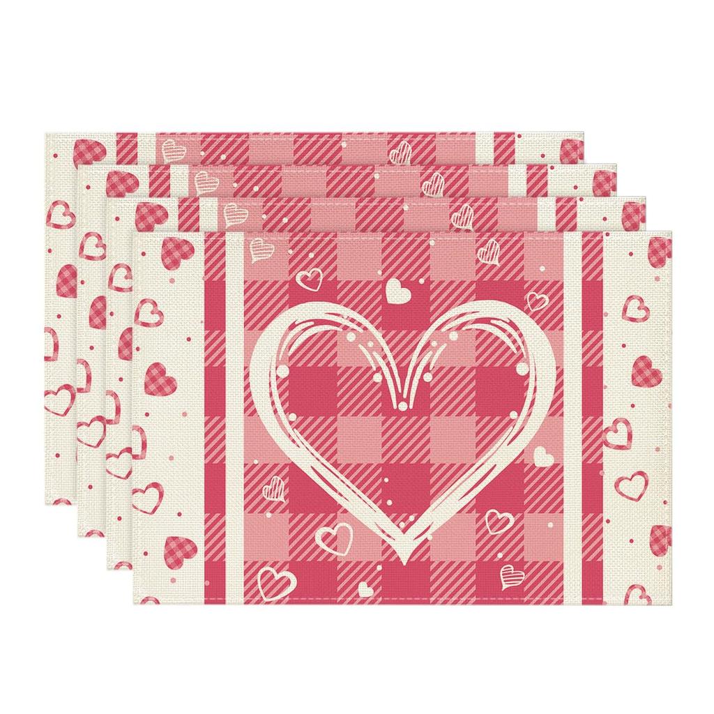 Red Black Love Mother's Day Placemats Set of 4, 12x18 Inch Seasonal Holiday Table Mats for Party Kitchen Dining Decoration