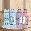 1PC Three Fish Blue Sketch Pattern 750ml Color Plastic Sports Water Bottle Leakproof Flip Straw Lid Suitable for Sports Office Home Use