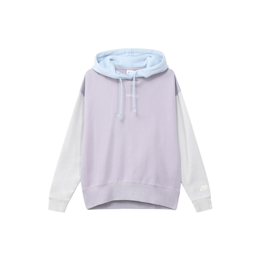 Nike Sportswear Embroidered Logo Colorblock Fleece-Lined Hoodie Pullover Women Tops Light-Purple DO6961-521