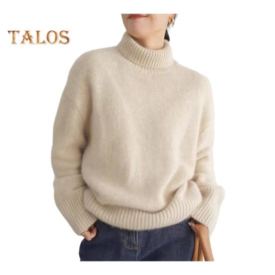 Женский зимний свитер с высоким воротником и длинным рукавом мягкий теплый трикотажный топ однотонный свободный крой пуловер M 2198₽