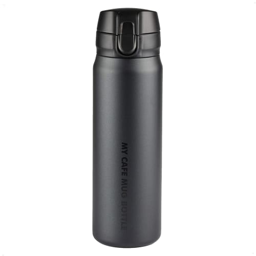 Pearl Metal My Cafe Mug HB-4785, 500ml Slim, One-Touch Water Bottle with Hot and Cold Insulation, Matte Black