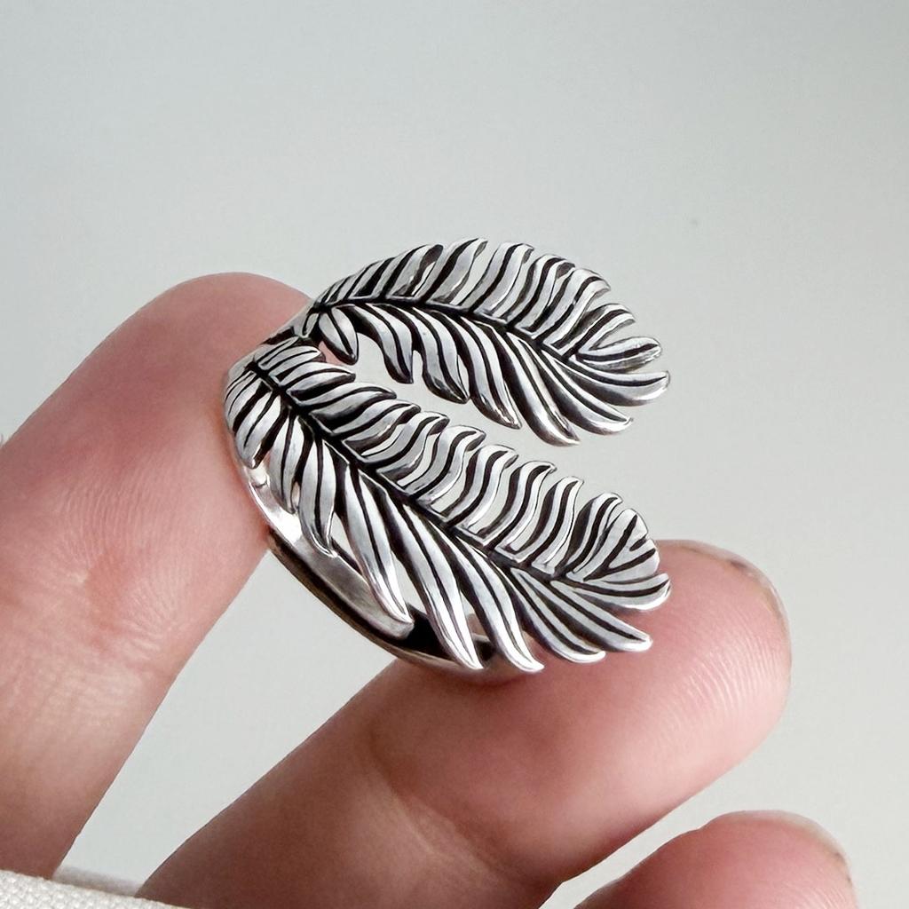 Xiaomi BF CLUB 925 Sterling Silver Ring For Women Jewelry Retro Big Leaf Open Vintage Handmade Ring Allergy For Party Birthday Gift