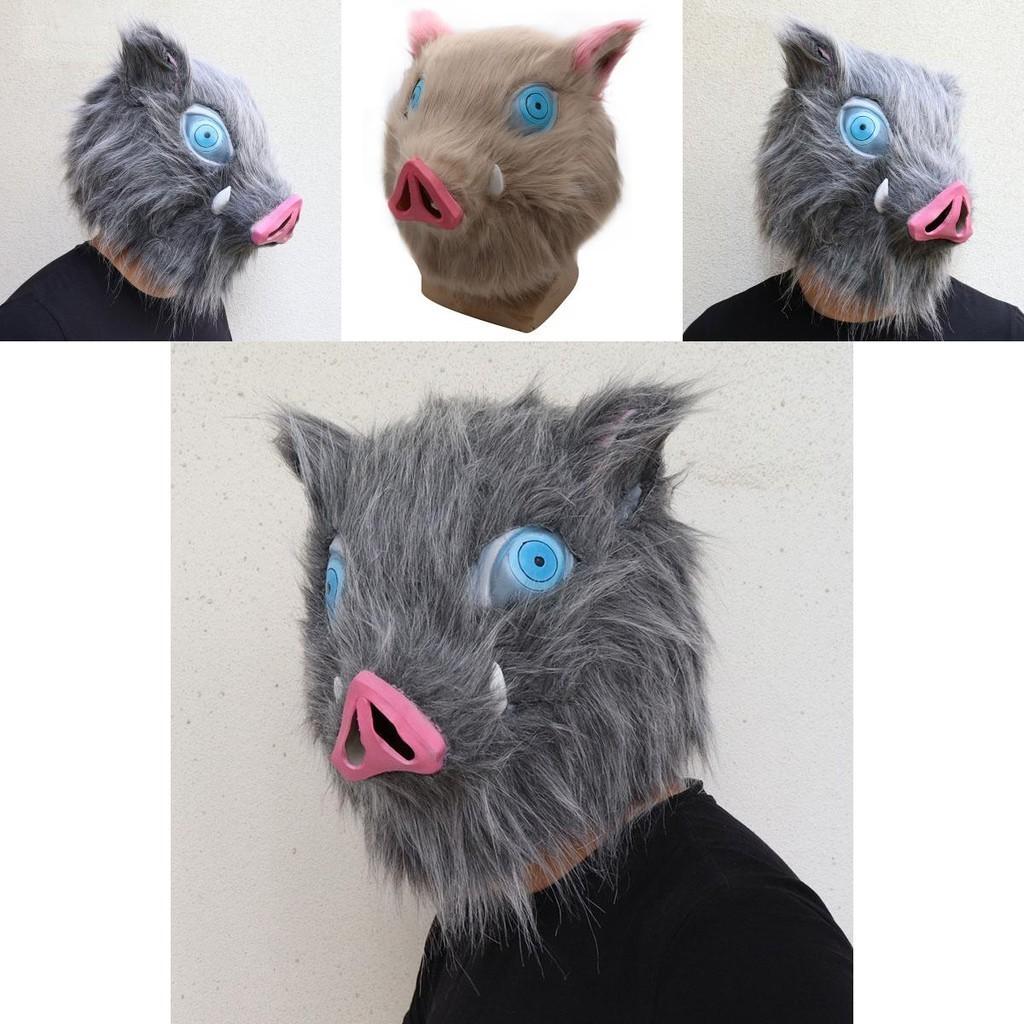 Autentisk Anime Demon Slayer Kimetsu No Yaiba Hashibira Inosuke Gris Cosplay Mask Idealisk För Maskeradfester