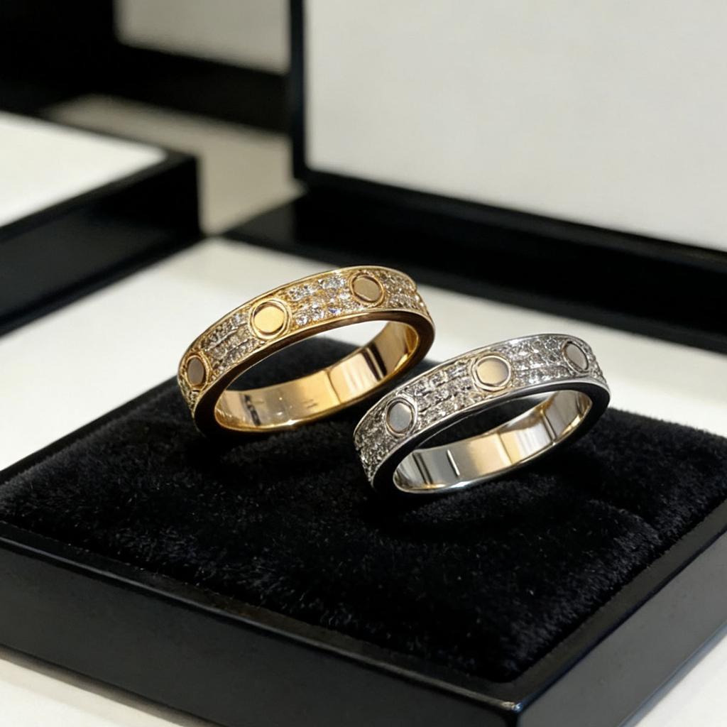 Three Diamond Starry Love Narrow Screw Couple Ring Ring