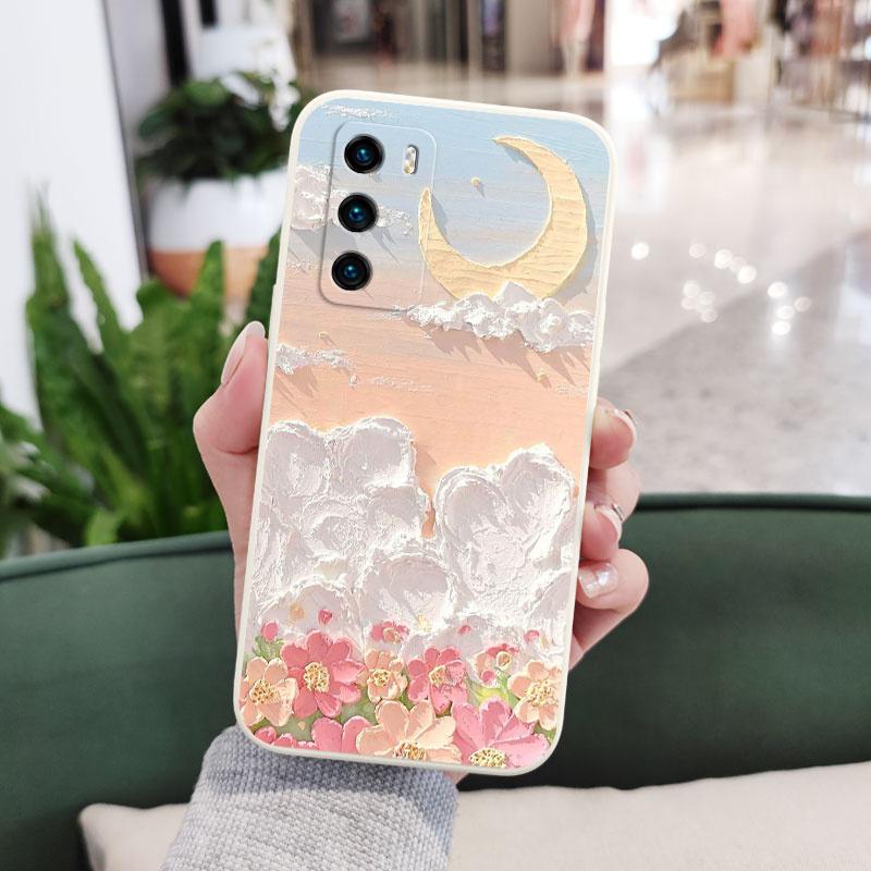 Oil Flowers Phone Case For Huawei P40 P50 P30 P20 Pro Lite Nova 5t Y7A Mate 40 30 20 Pro Lite Liquid Silicone Cover