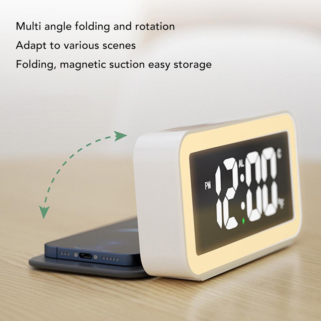 Wireless Charging Alarm Clock USB Reverse Charging LED Large Screen Rectangle Digital Alarm Clock for Bedroom