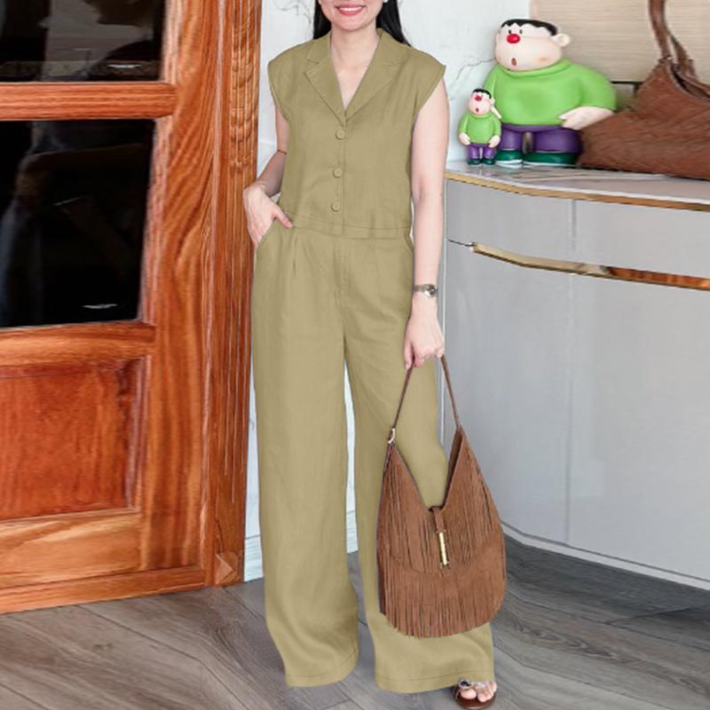 ZANZEA Women Sleeveless Vest Tops and Long Pants Casual Two Piece Suit Sets