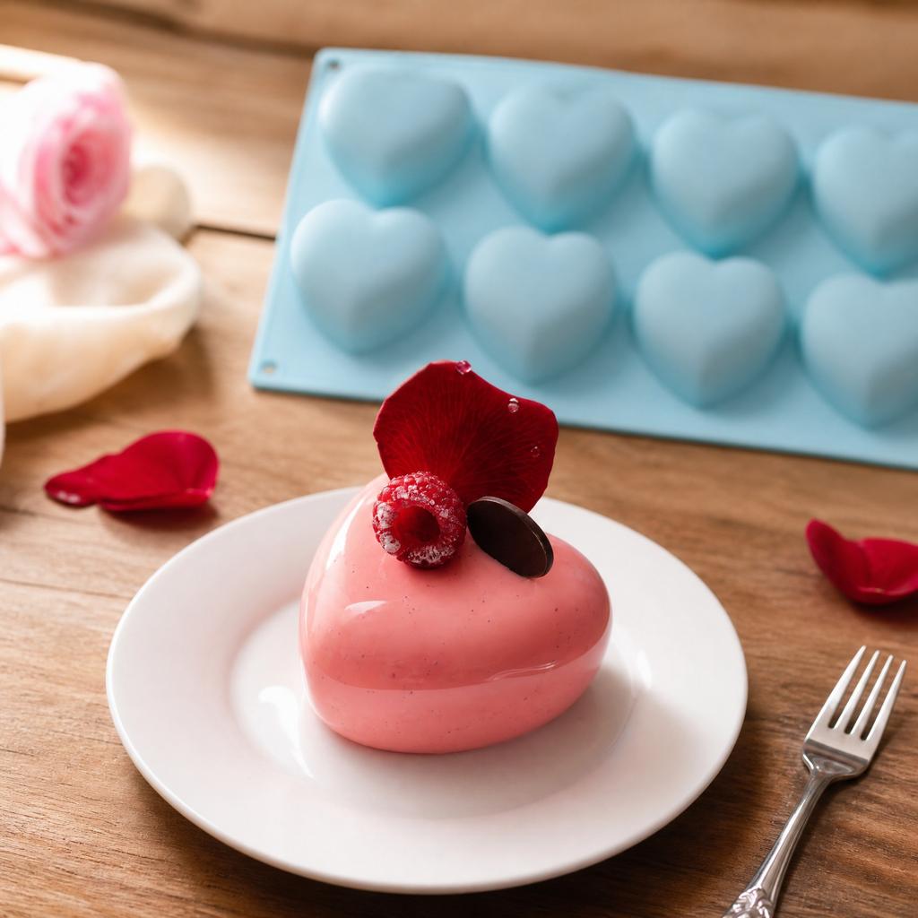 Silicone Heart Shaped Mousse Cake Mold 8 Cavities Flexible Non Stick Baking Mold for DIY Soap Making Chocolate Candy Mold