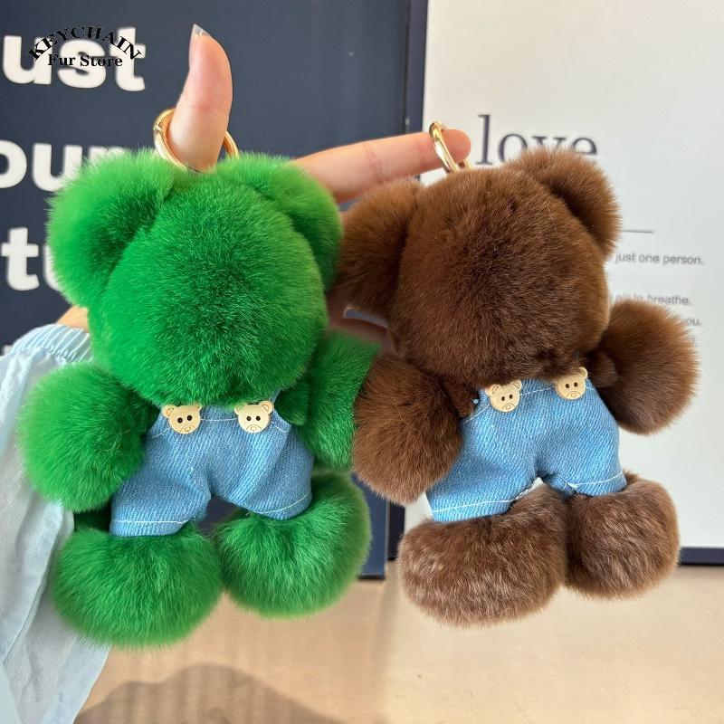 Fluffy Bear Plush Keychain Pendant Rabbit Fur Key Chain Stuffed Toy Key Ring for Women Cute Doll Bag Charm Backpack Keyring Gift