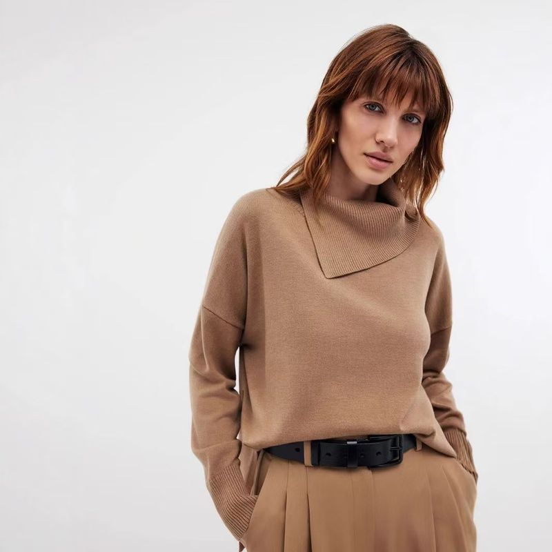 Fashion Wind New Arrival Fashion Loose Knitting Sweater Long Sleeve Tops Loose High Neck Sweater