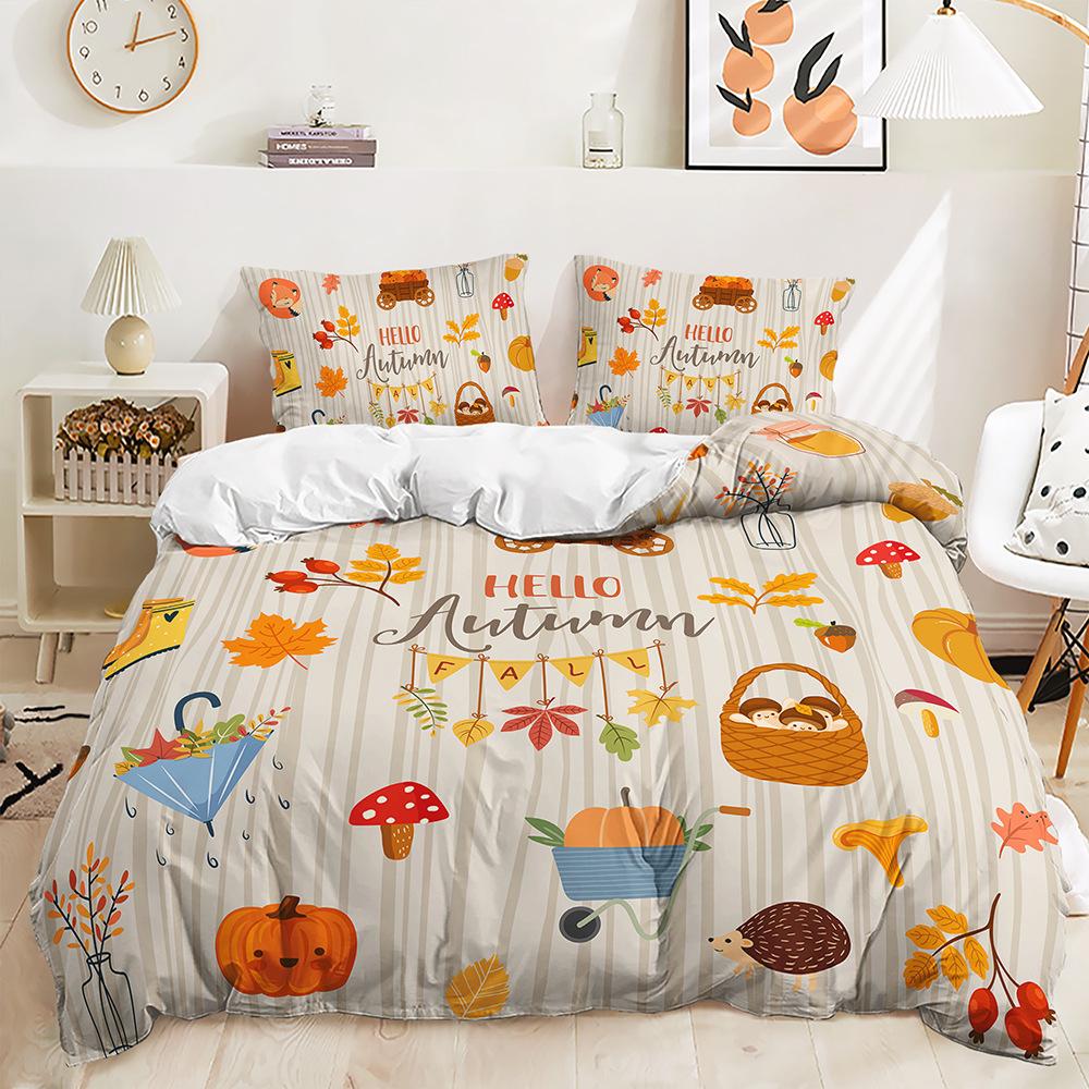 Bed Three-Piece Thanksgiving Fox Pumpkin Quilt Cover 3D Digital Printing Kit