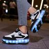29-40 Kid's Lights Sports Shoes Rubbing Shoes Solid Magic Patch Can Charging Double-row Four-wheel Luminous Children Shoes