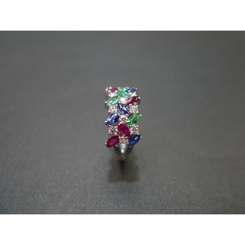 Colorful Gemstone Clter Ring, suitable for Independence Day, colorful gemstone inlay, shining gorgeous, full of festive atmosphere and personality.