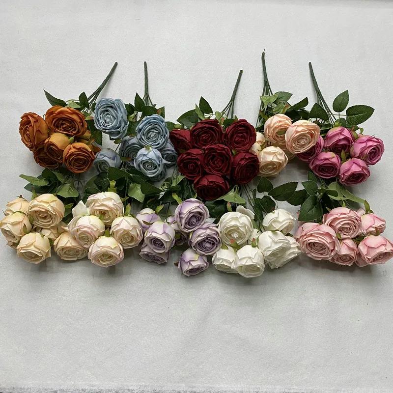 7 Heads Rose Artificial Wedding Home Decoration Brushed Cloth Simulation Rose Bouquet Home Hotel Decoration Fake Flowers